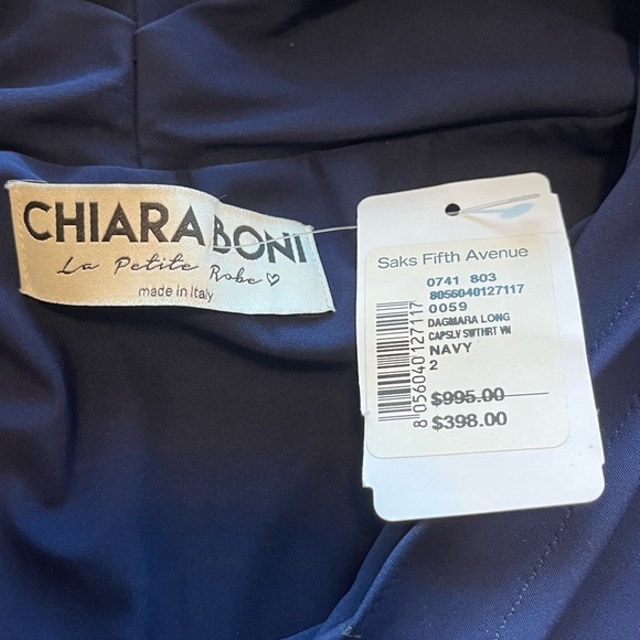 NWT Chiara Boni Dagmara Cap Sleeve Sweetheart Neckline Long Dress Navy Size 2 - Picture 6 of 15